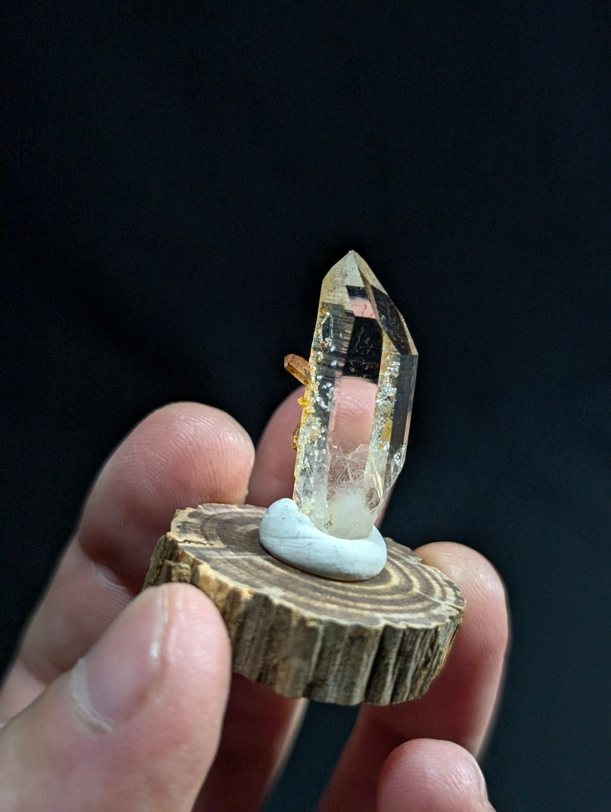 Optical Quartz Crystal Point, Old Stock, Montgomery County, Arkansas, w/ base