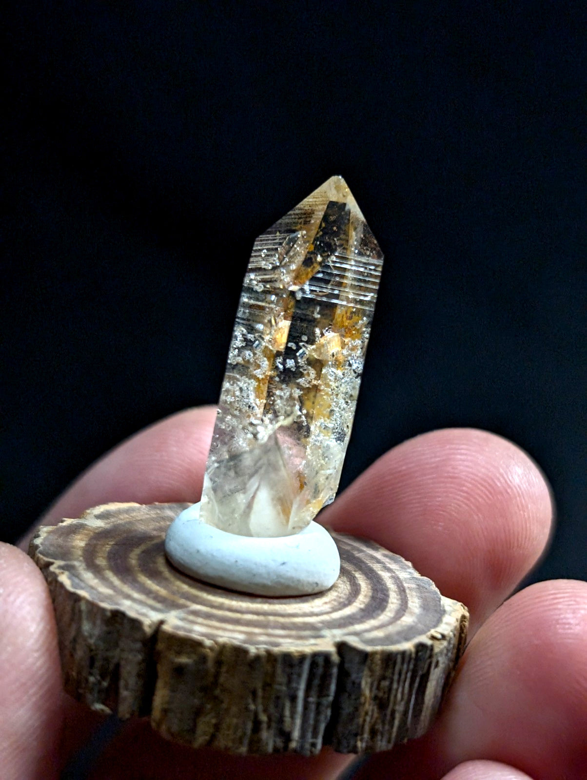 Optical Quartz Crystal Point, Old Stock, Montgomery County, Arkansas, w/ base
