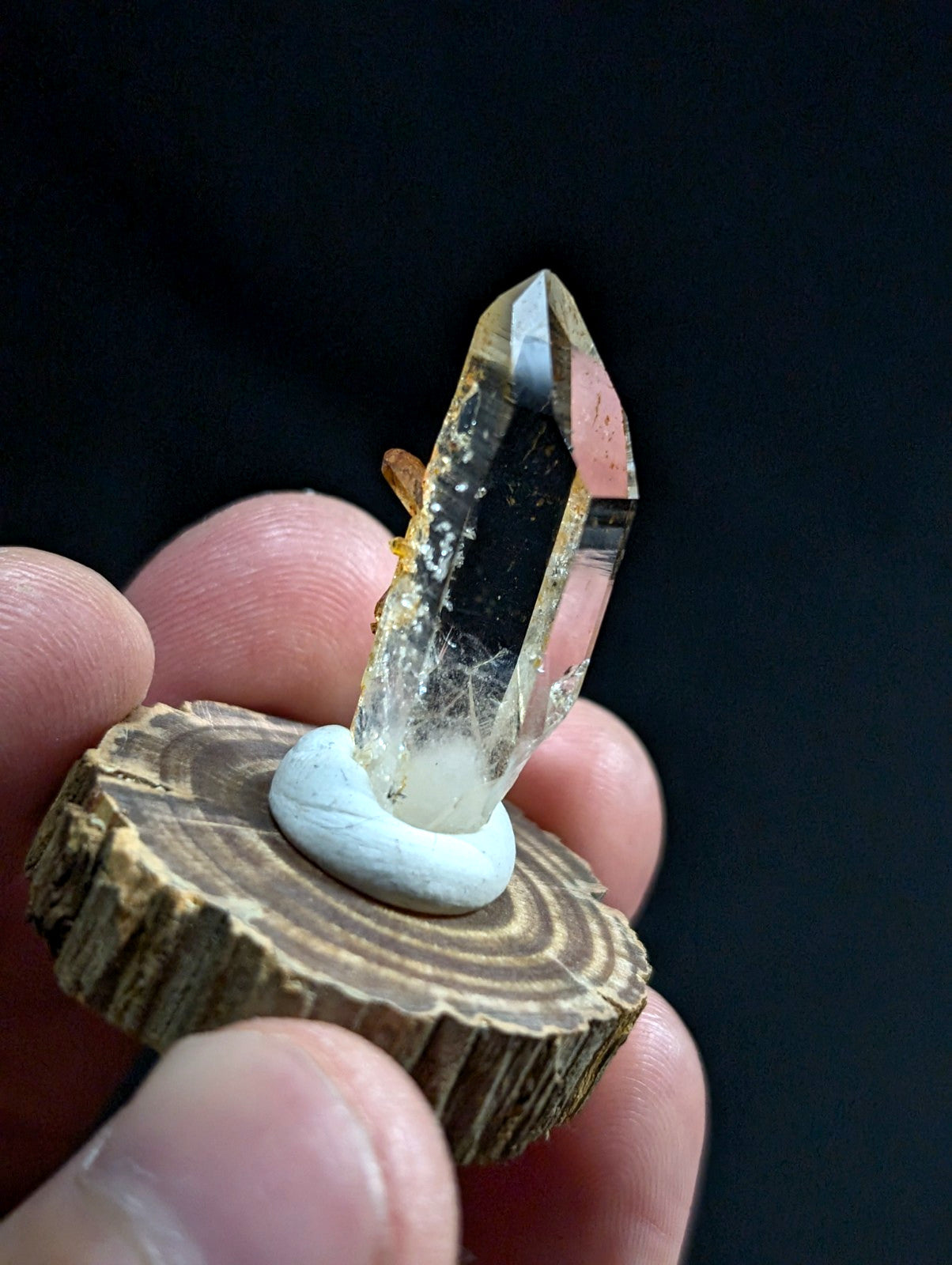 Optical Quartz Crystal Point, Old Stock, Montgomery County, Arkansas, w/ base