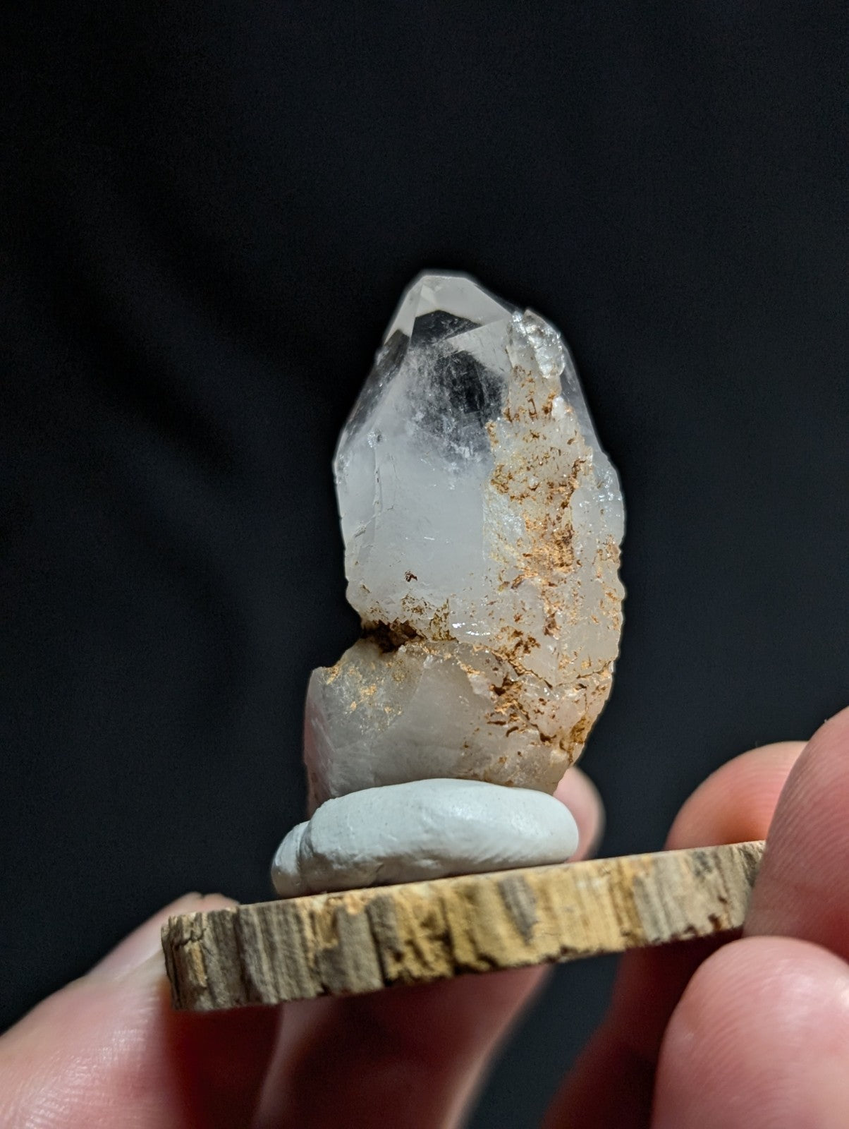 Super Curved Quartz Crystal Point, Montgomery County, Arkansas, w/ wood base
