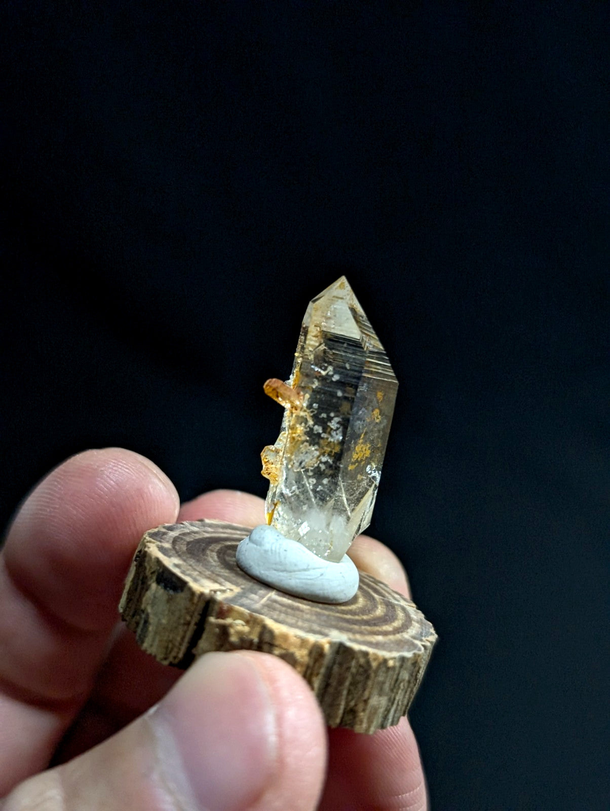 Optical Quartz Crystal Point, Old Stock, Montgomery County, Arkansas, w/ base
