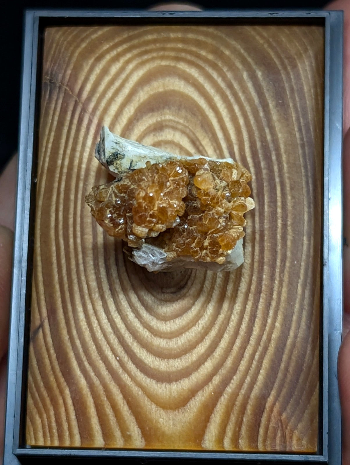 Stilbite on Albite, w/ wood mount + photo case- 3M Quarry, Little Rock, Arkansas