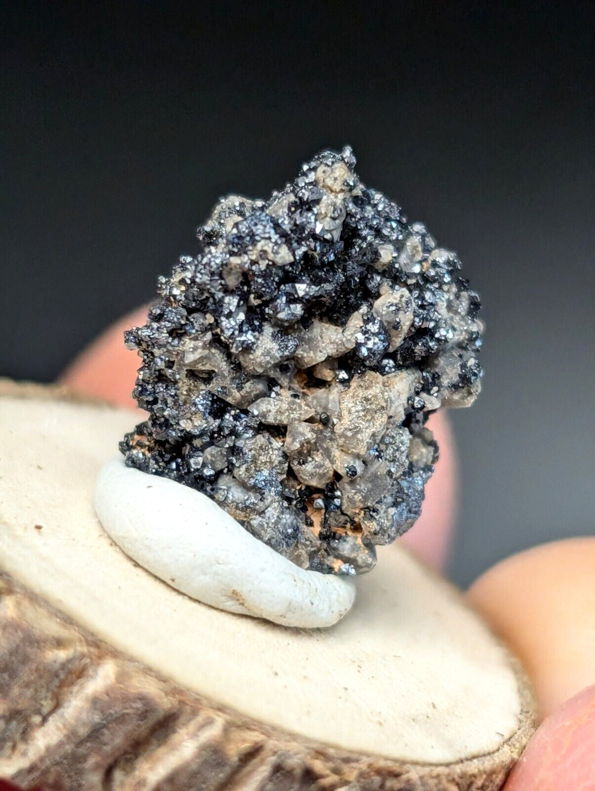 Brookite on Smoky Quartz Magnet Cove Arkansas USA Old Stock w/ wood display - Collectibles:Rocks Fossils &