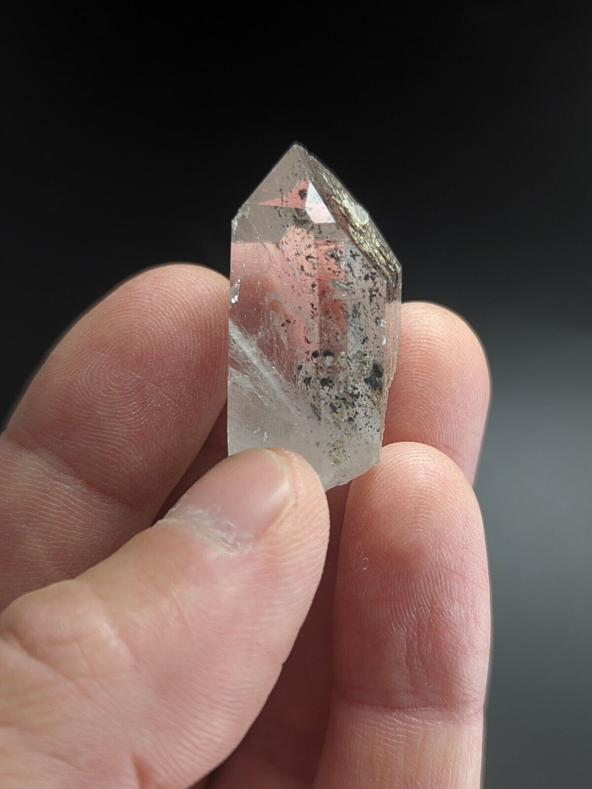 Clear Quartz Crystal w/ Black inclusions - Montgomery County Arkansas ooak - Collectibles:Rocks Fossils &