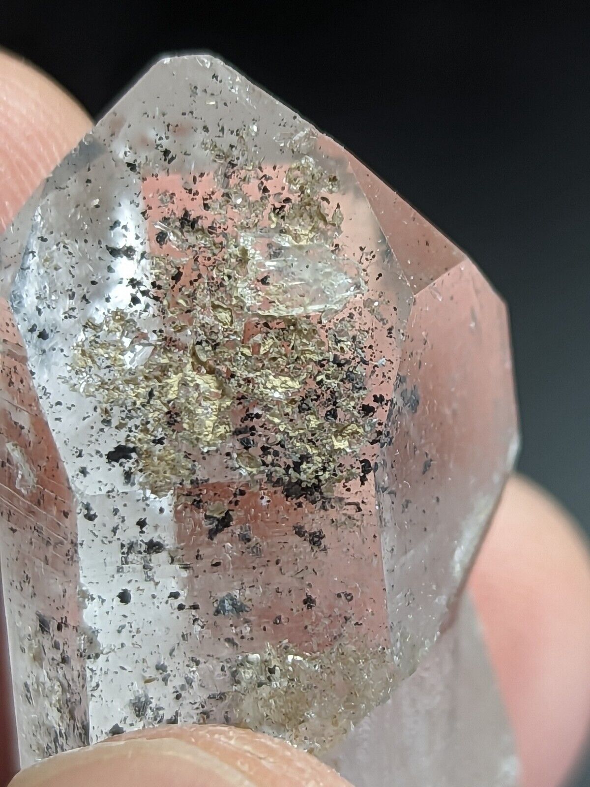 Clear Quartz Crystal w/ Black inclusions - Montgomery County Arkansas ooak - Collectibles:Rocks Fossils &