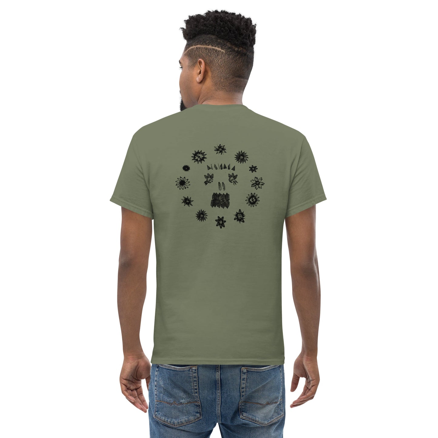 Crystal Skullflowers (Black Ink) unisex/mens/womens - Arkansas Minerals - Military Green / S