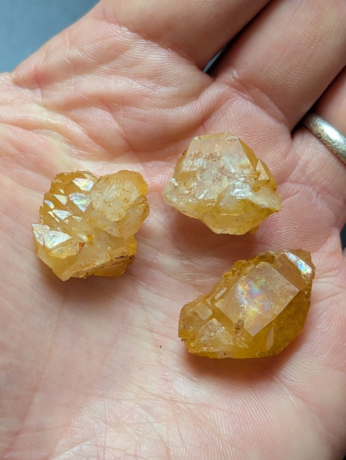 Set of 3 Arkansas Quartz Crystals w/ Natural Iridescence Unique & OOAK - Collectibles:Rocks Fossils Minerals:Crystals