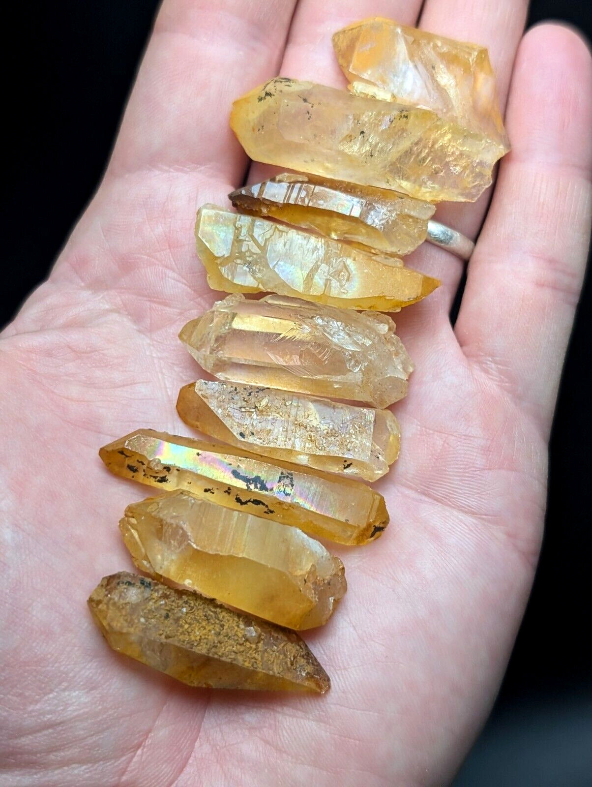 Set of 9 Arkansas Quartz Crystal Points w/ Natural Iridescence OOAK Vibrant set - Collectibles:Rocks Fossils &