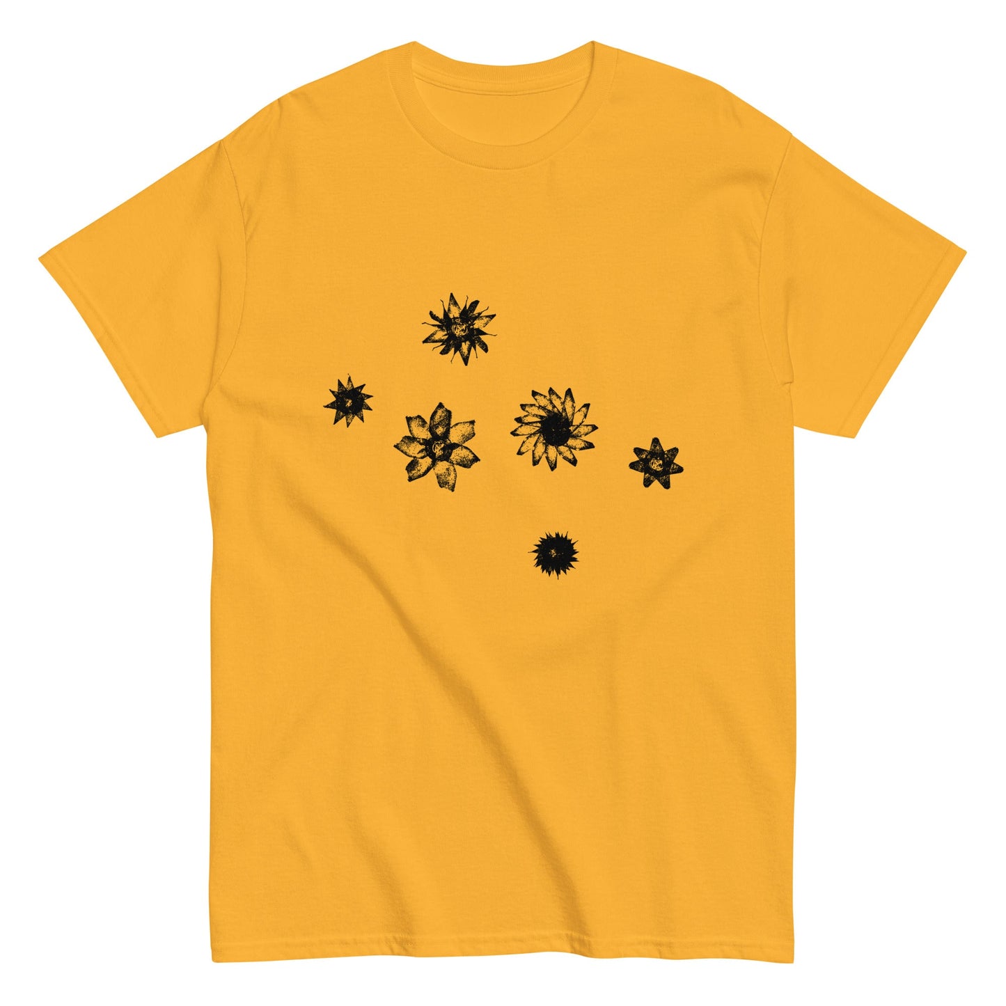 Starflowers Tee (Black Ink) unisex/mens/womens - Arkansas Minerals - Gold / S
