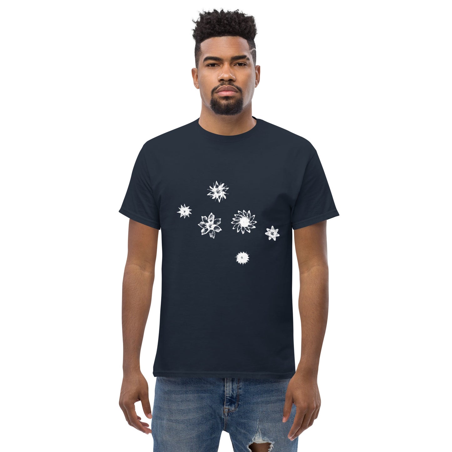 Starflowers Tee (White Ink) unisex/mens/womens - Arkansas Minerals - Navy / S