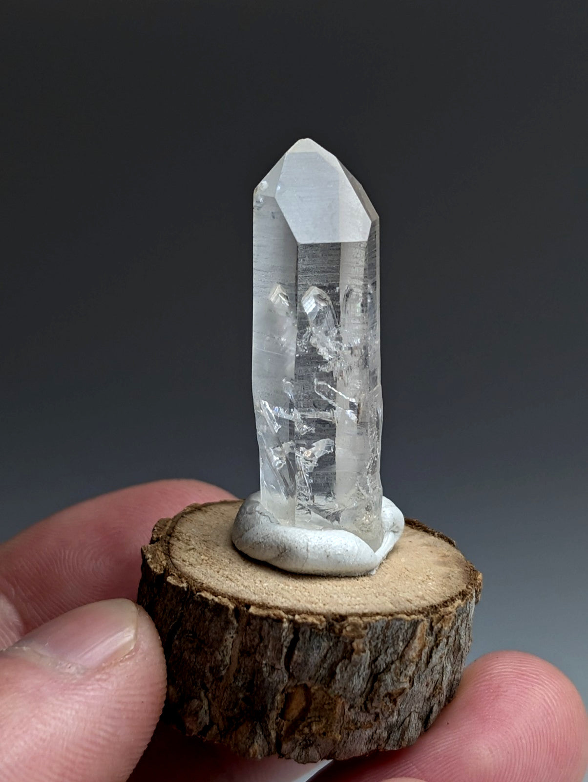 Manifestation Quartz, Old Stock, Montgomery County, Arkansas, w/ wood base