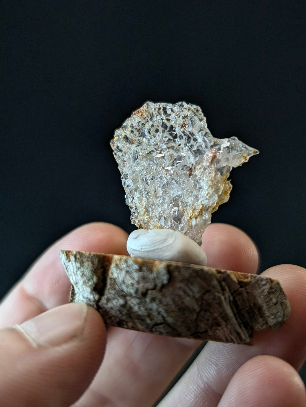 A+ Unique Quartz, Old Stock, Montgomery County, Arkansas, w/ natural wood base