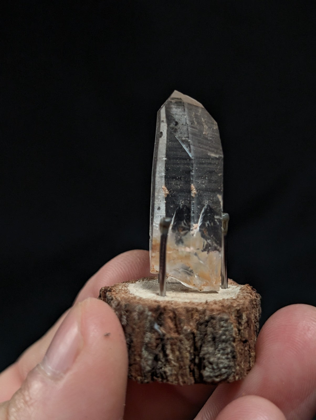 A+ Clear Quartz w/ inclusions, Montgomery County, Arkansas, w/ natural wood base