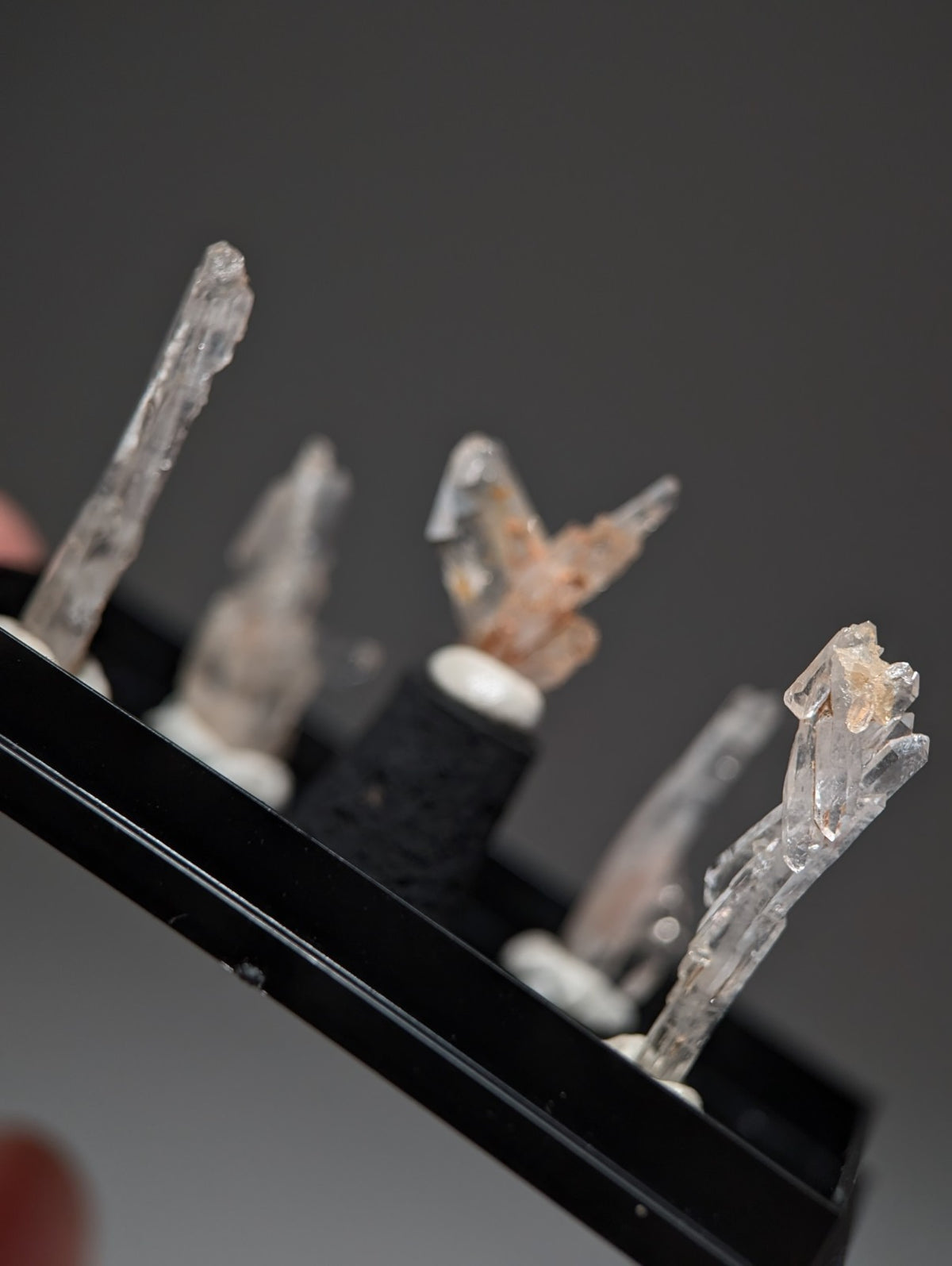 Set of 5 Faden Quartz Crystals, w/ photo case/mount, Montgomery County, Arkansas