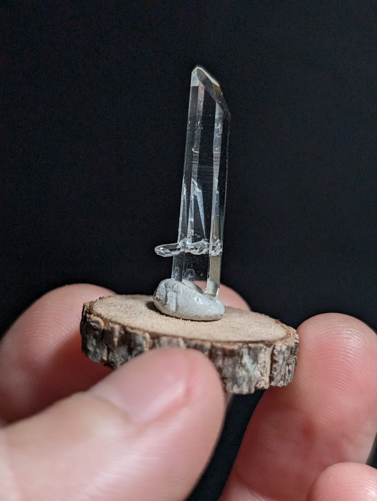 A+ Penetrator Quartz, Old Stock, Montgomery County, Arkansas, w/ wood base