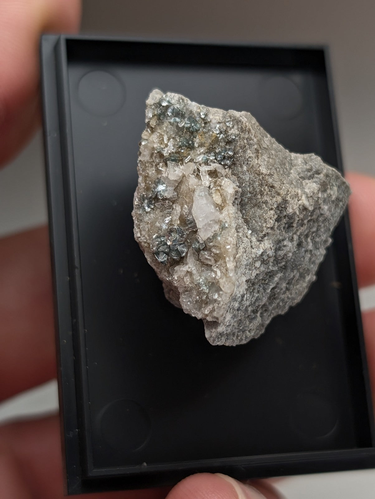 Blue-Green Cookeite on Quartz, Saline County, Arkansas, Old Stock, UV Reactive