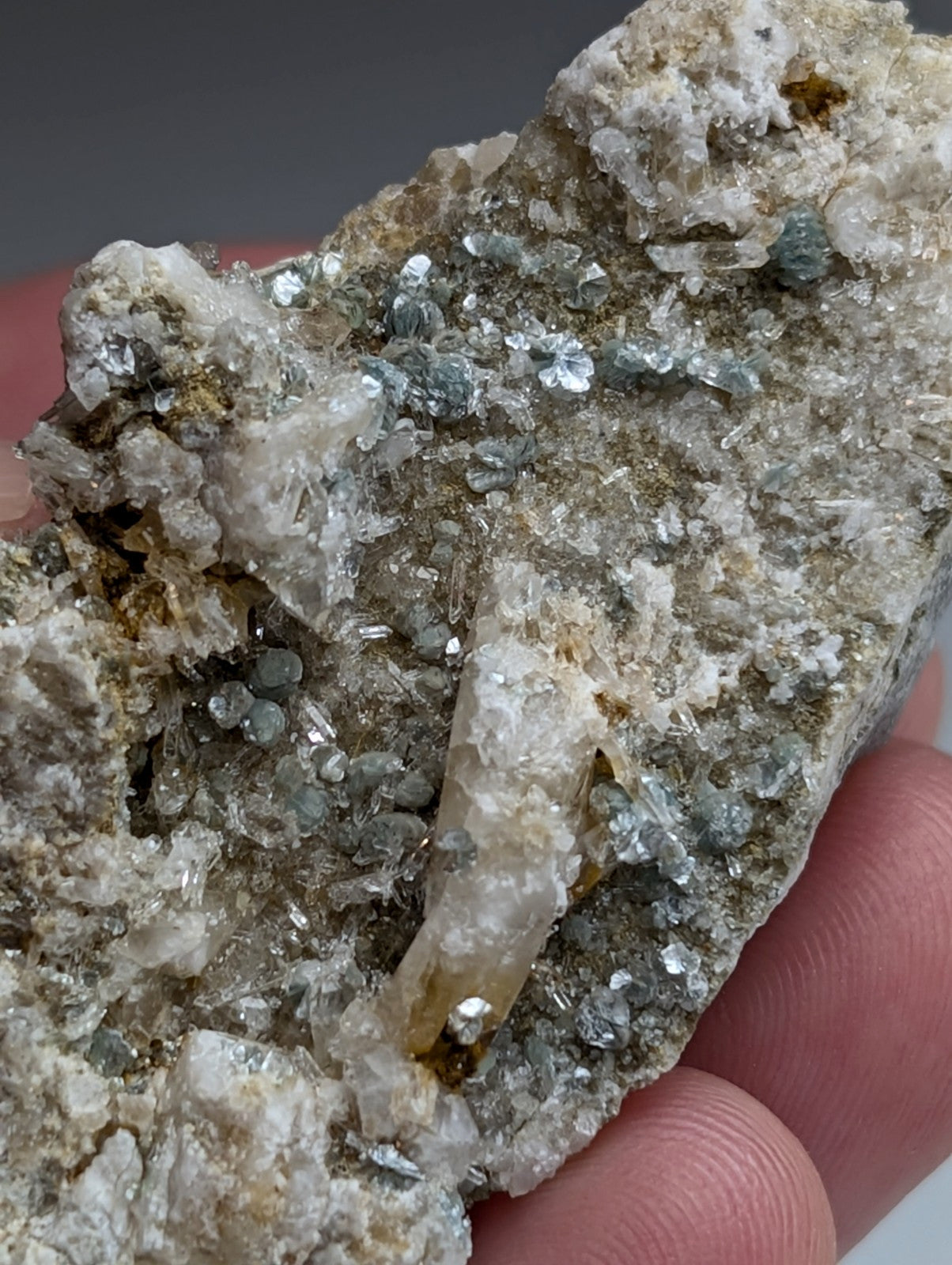 Blue-Green Cookeite on Quartz, Saline County, Arkansas, Old Stock, UV Reactive