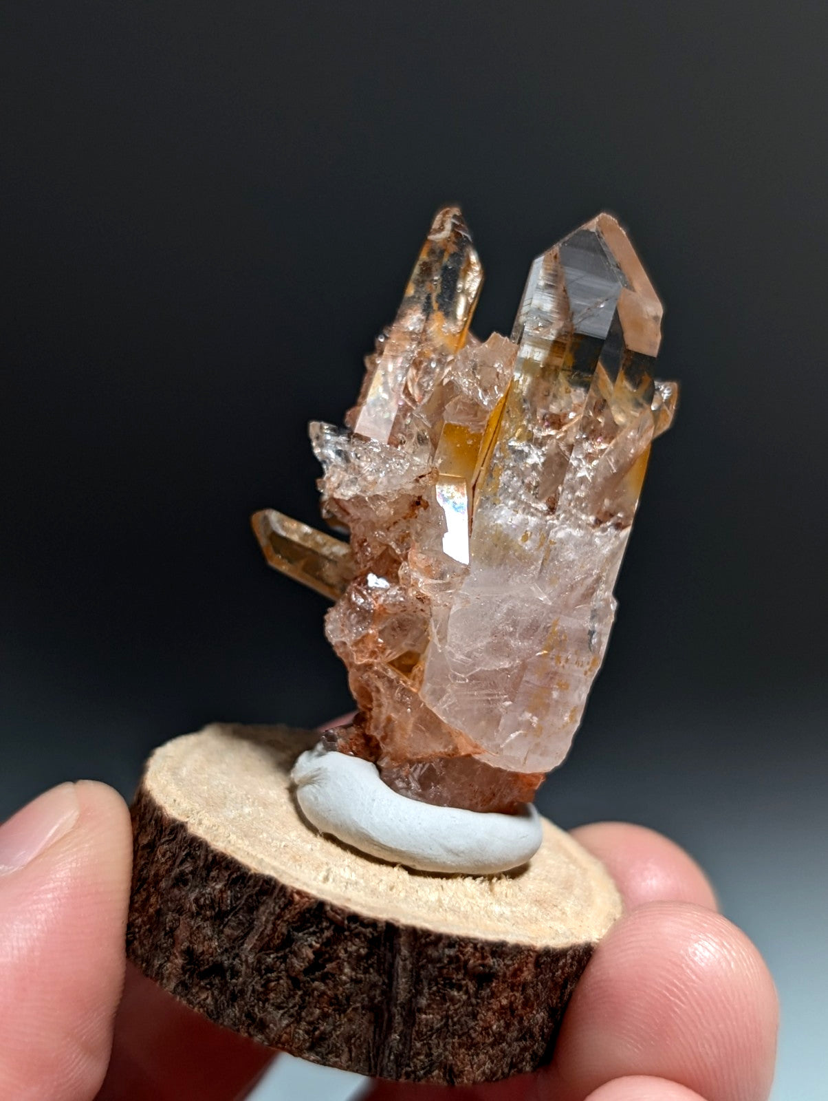 A+ Clear Quartz Crystal Cluster, Garland County, Arkansas, w/ natural wood base
