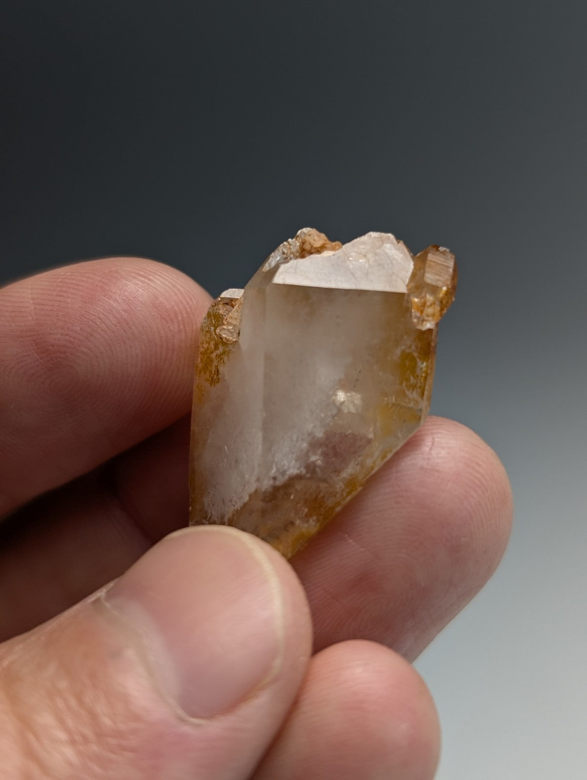 Adularia on Quartz Crystal Point, Double Terminated, Garland County, Arkansas