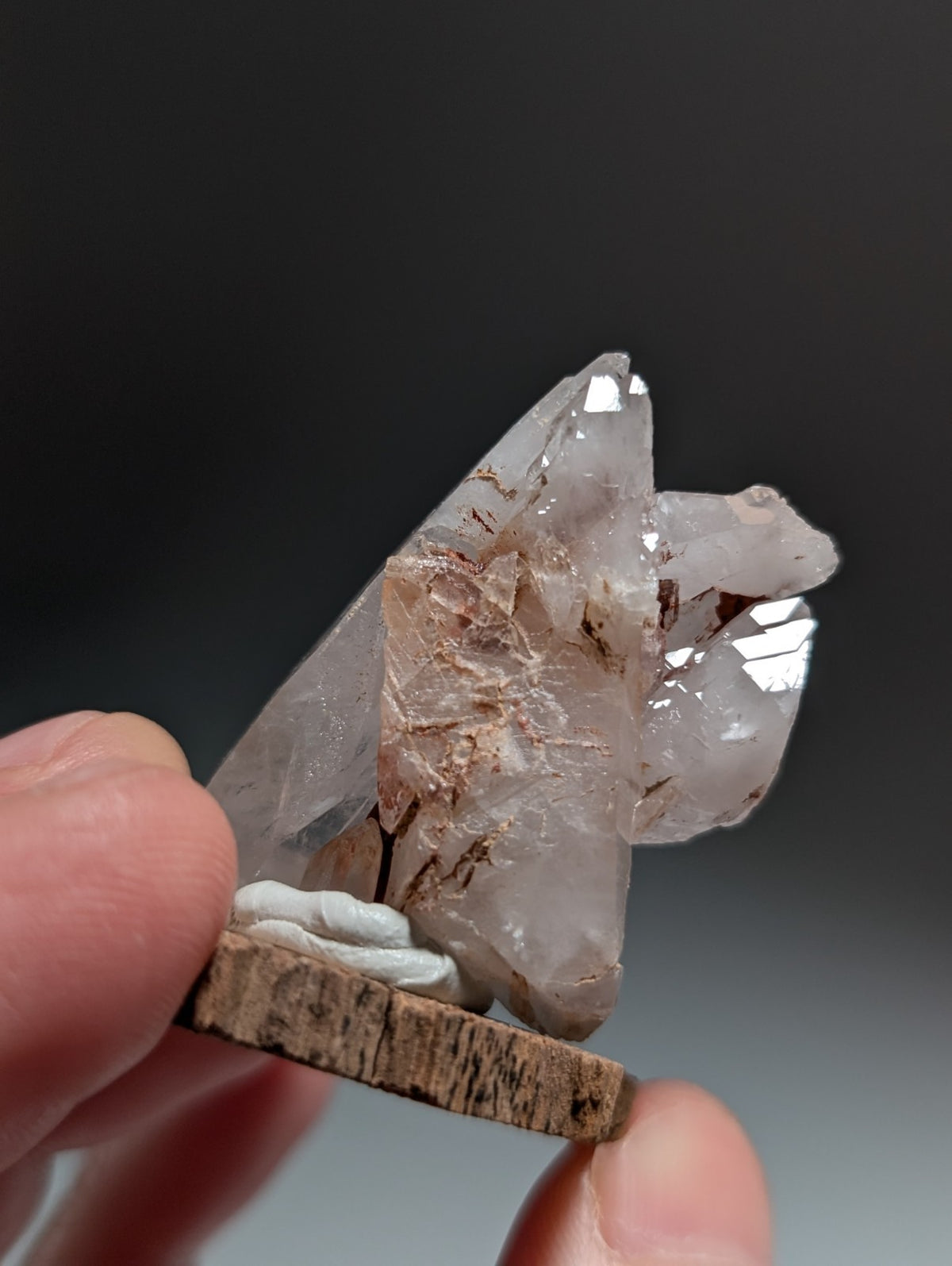 A+ Cathedral Quartz Crystal, Montgomery County, Arkansas, w/ natural wood base