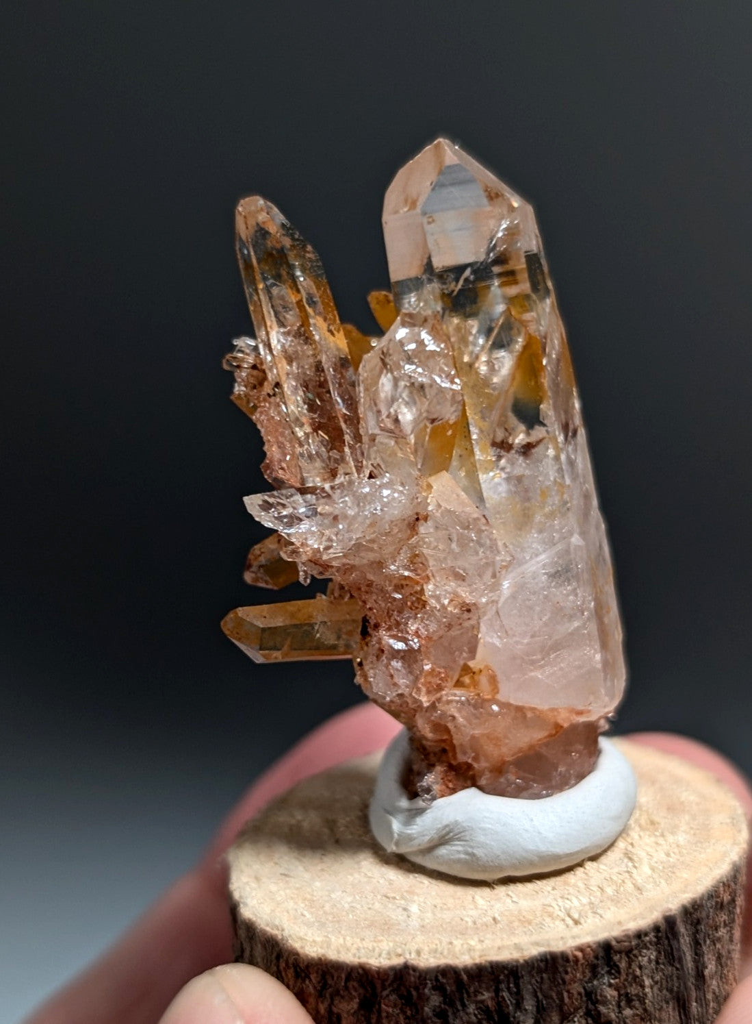 A+ Clear Quartz Crystal Cluster, Garland County, Arkansas, w/ natural wood base