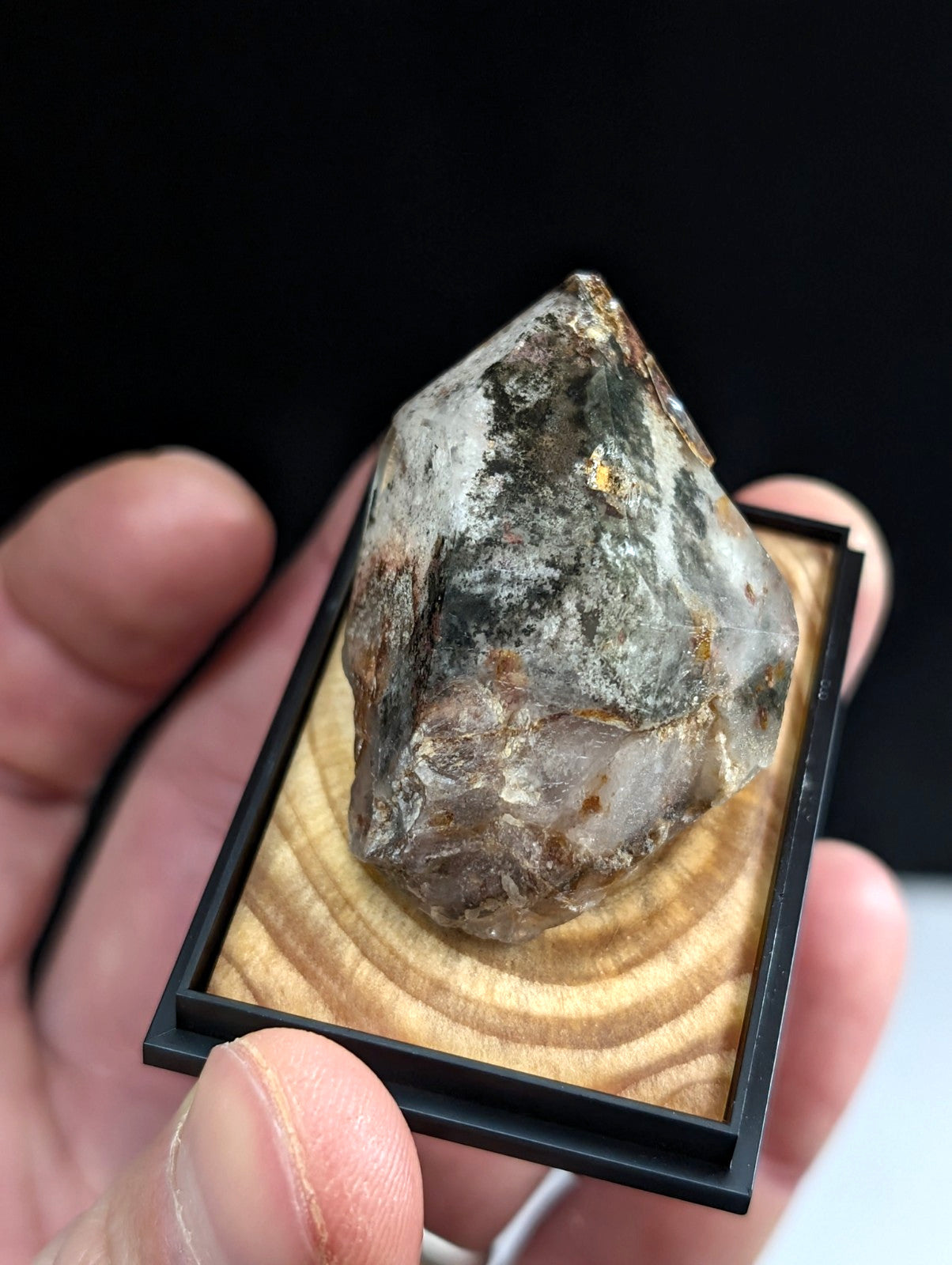 UNIQUE Phantom Quartz, w/ wood mount + photo case  - Garland County, Arkansas