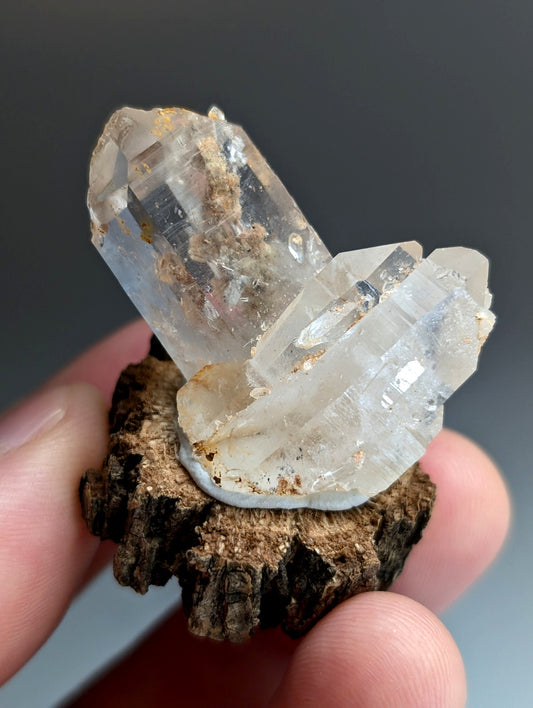 Nacrite included Quartz Crystal, Montgomery County, Arkansas, w/ wood base