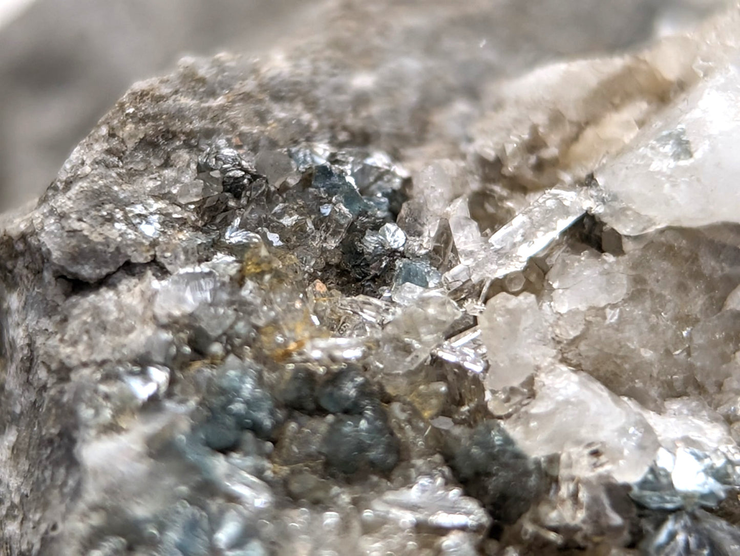 Blue-Green Cookeite on Quartz, Saline County, Arkansas, Old Stock, UV Reactive