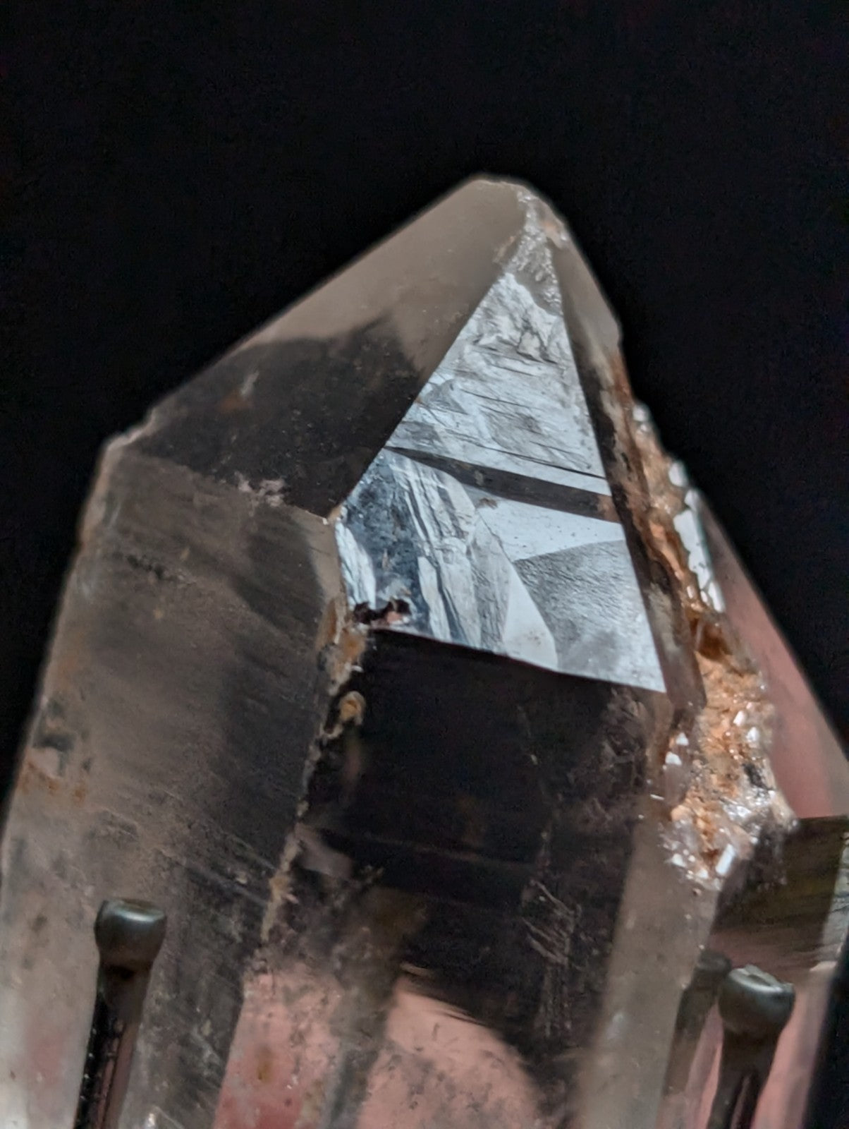 A+ Nacrite Phantom Quartz, Old Stock, Montgomery County, Arkansas, w/ wood base