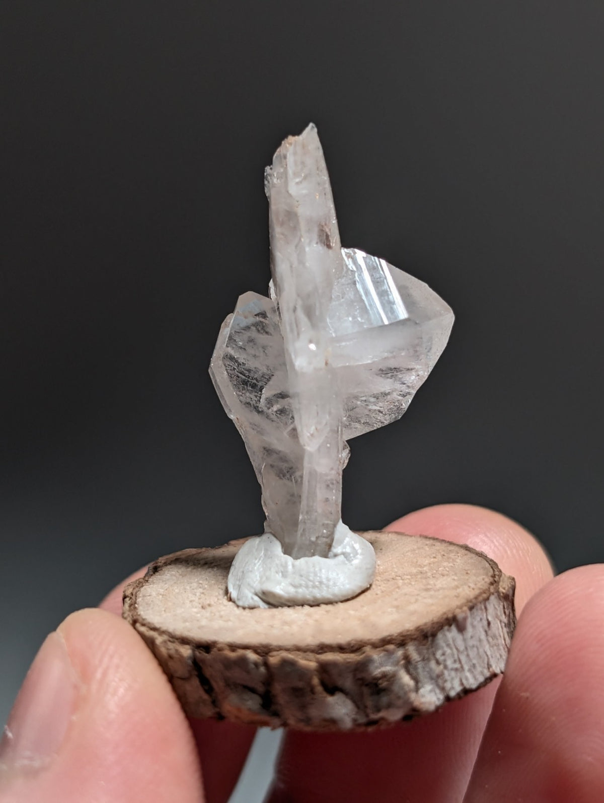 Faden Quartz, w/ Unique Growth, Montgomery County, Arkansas, + wood base