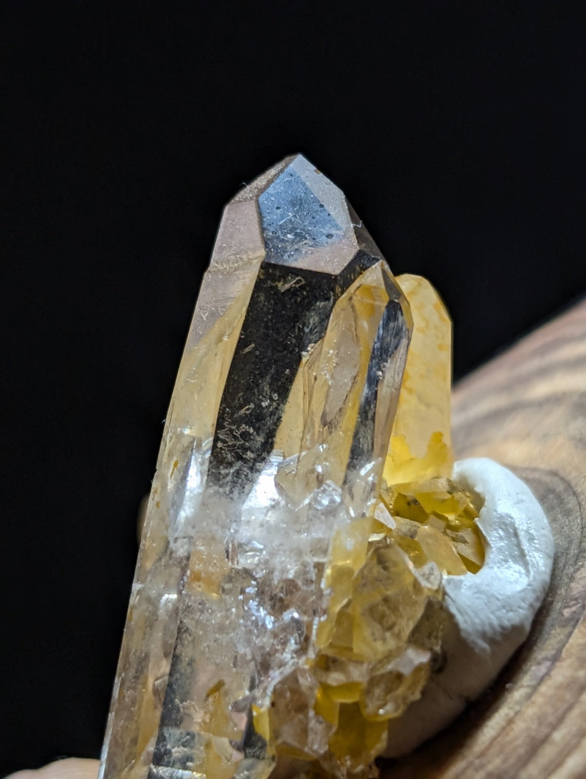 A+ Quartz Crystal Cluster, w/ wood mount + photo case - Garland County, Arkansas