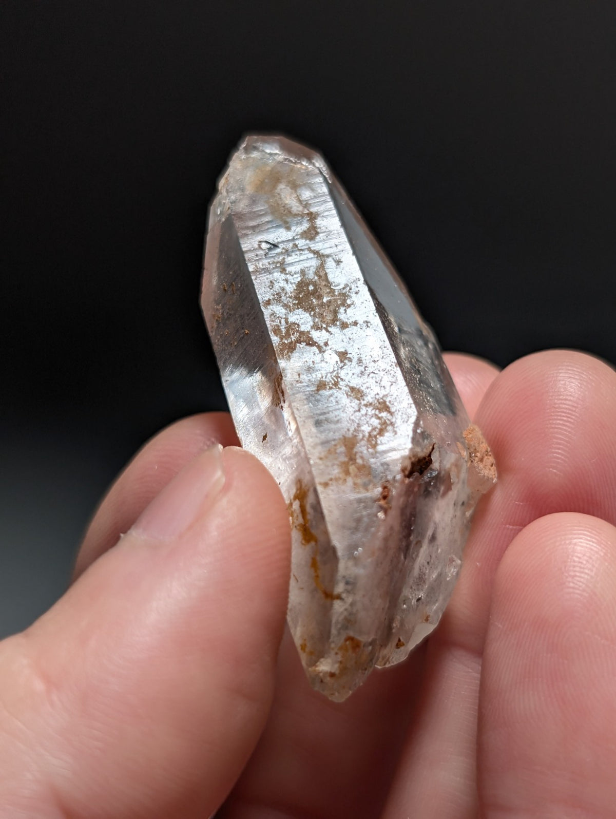 AMAZING Nacrite + Manganese included Quartz Crystal Point, Arkansas, Double Term