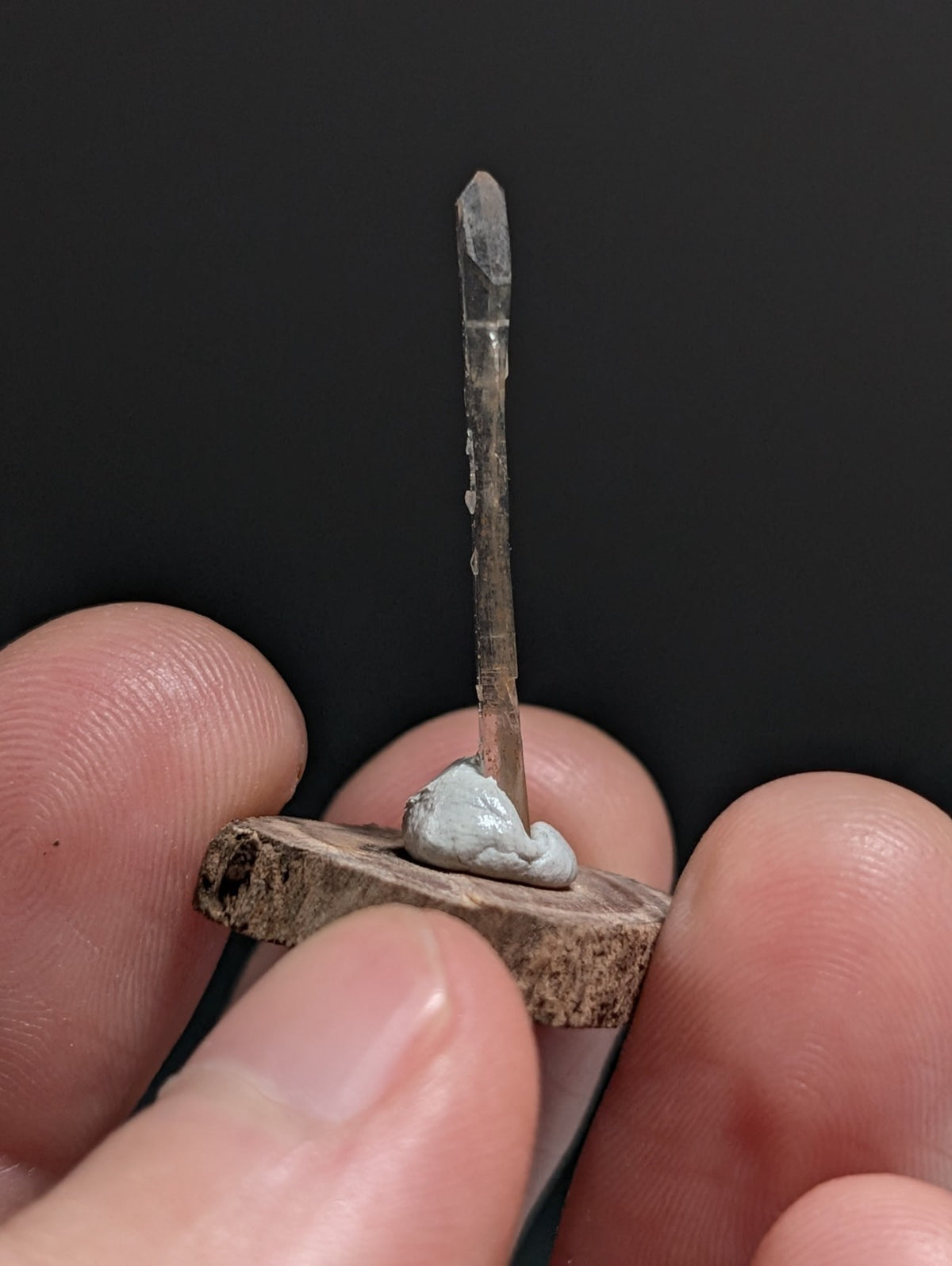 Sheet Quartz Crystal Point, Garland County, Arkansas, w/ natural wood base
