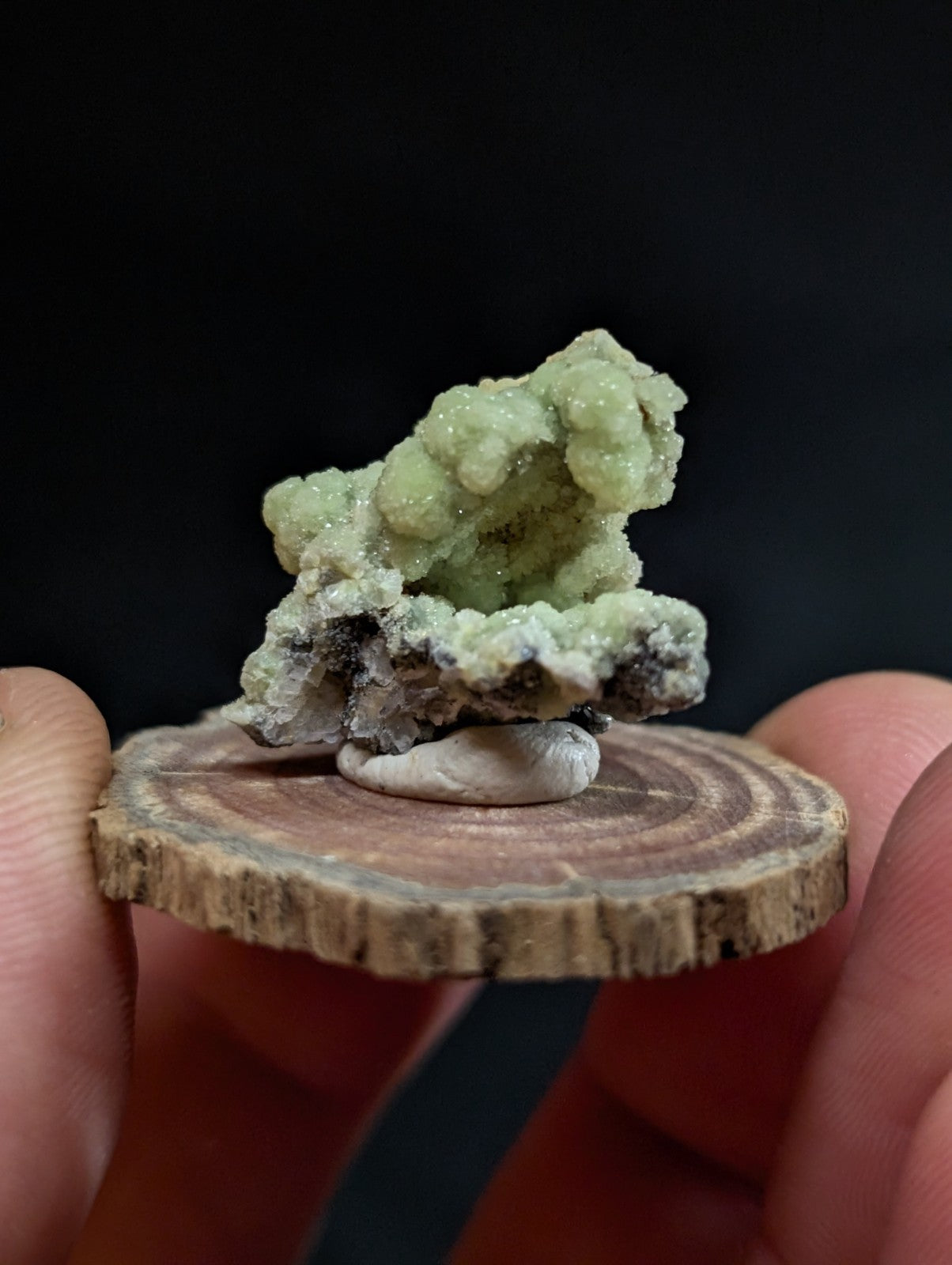 FluorWavellite, Old Stock, Montgomery County, Arkansas, w/ natural wood base