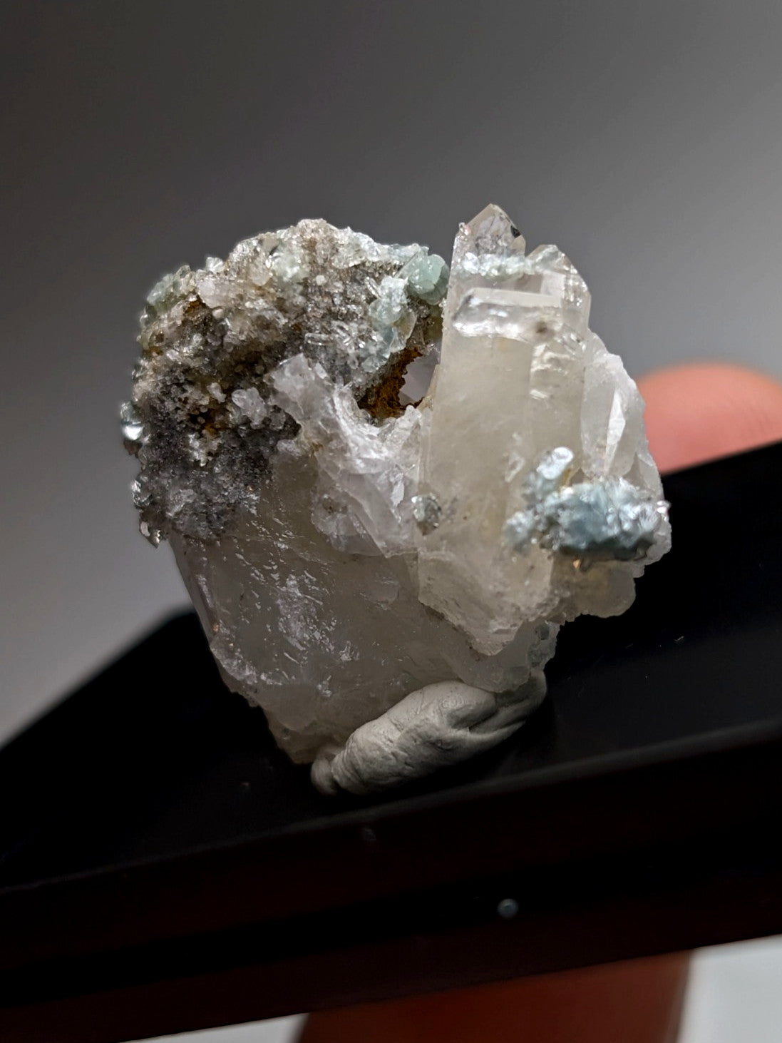 Blue-Green Cookeite on Quartz, Saline County, Arkansas, Old Stock, w/ photo case