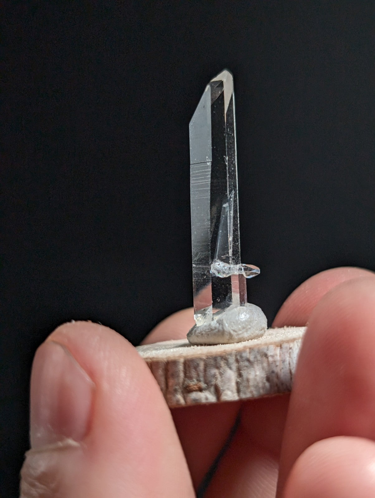 A+ Penetrator Quartz, Old Stock, Montgomery County, Arkansas, w/ wood base