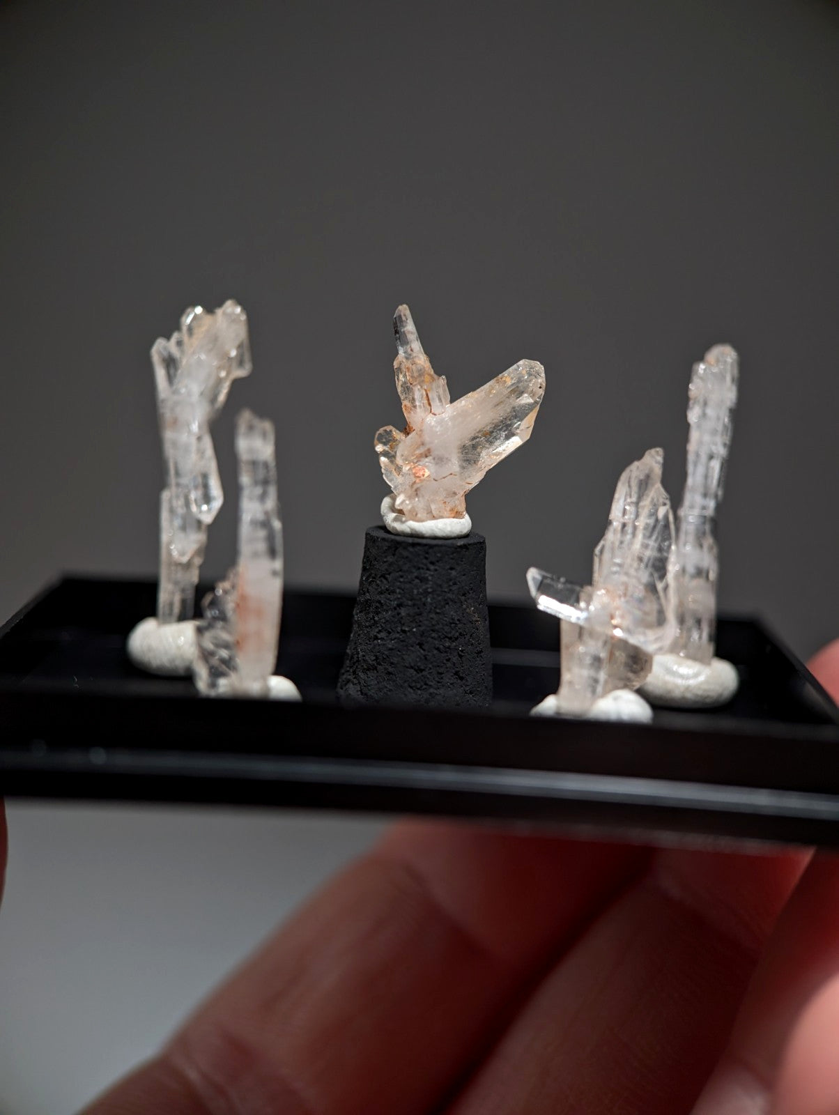 Set of 5 Faden Quartz Crystals, w/ photo case/mount, Montgomery County, Arkansas