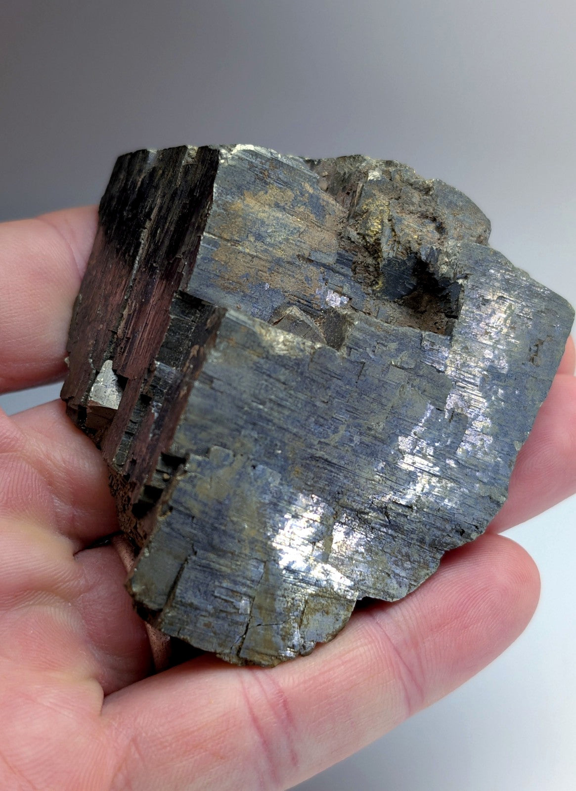 Pyrite with Molybdenum, Magnet Cove, Arkansas, USA, w/ wood display, ex Delinde