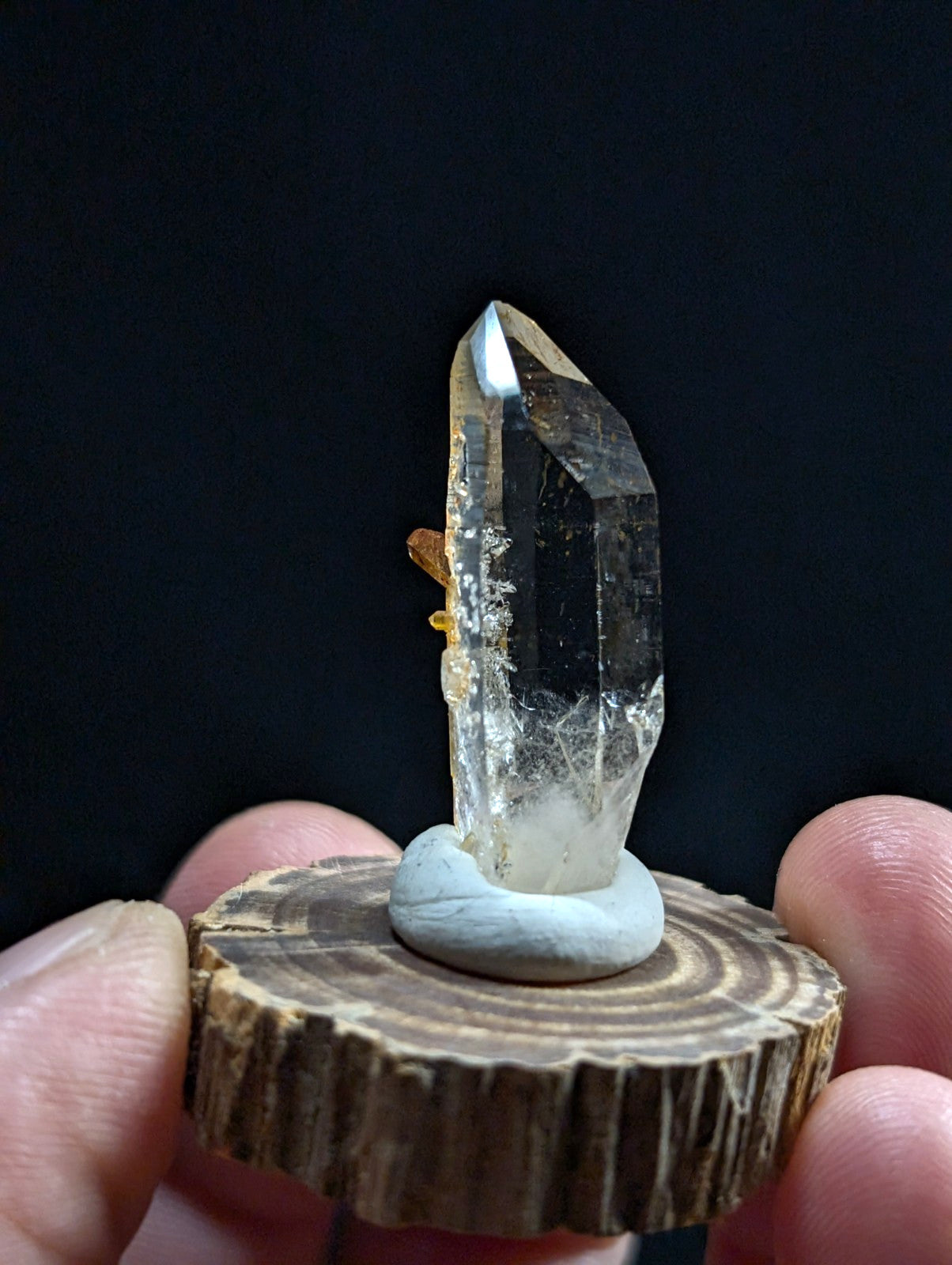 Optical Quartz Crystal Point, Old Stock, Montgomery County, Arkansas, w/ base