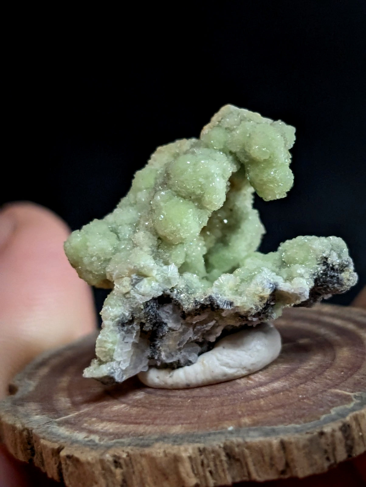 FluorWavellite, Old Stock, Montgomery County, Arkansas, w/ natural wood base