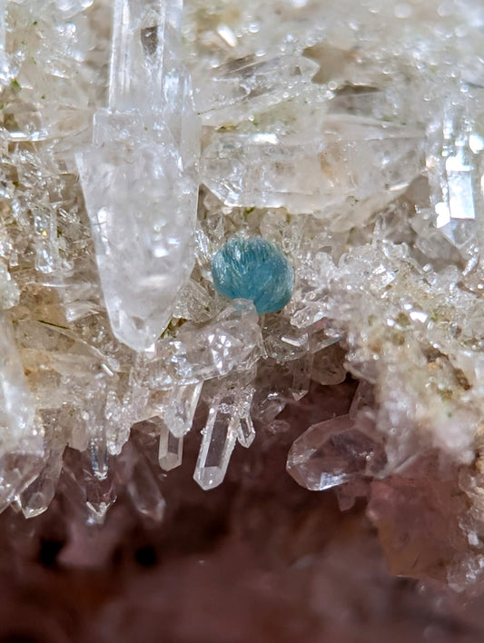 Blue-Green Cookeite on Solution Quartz, Saline County, Arkansas, Old Stock