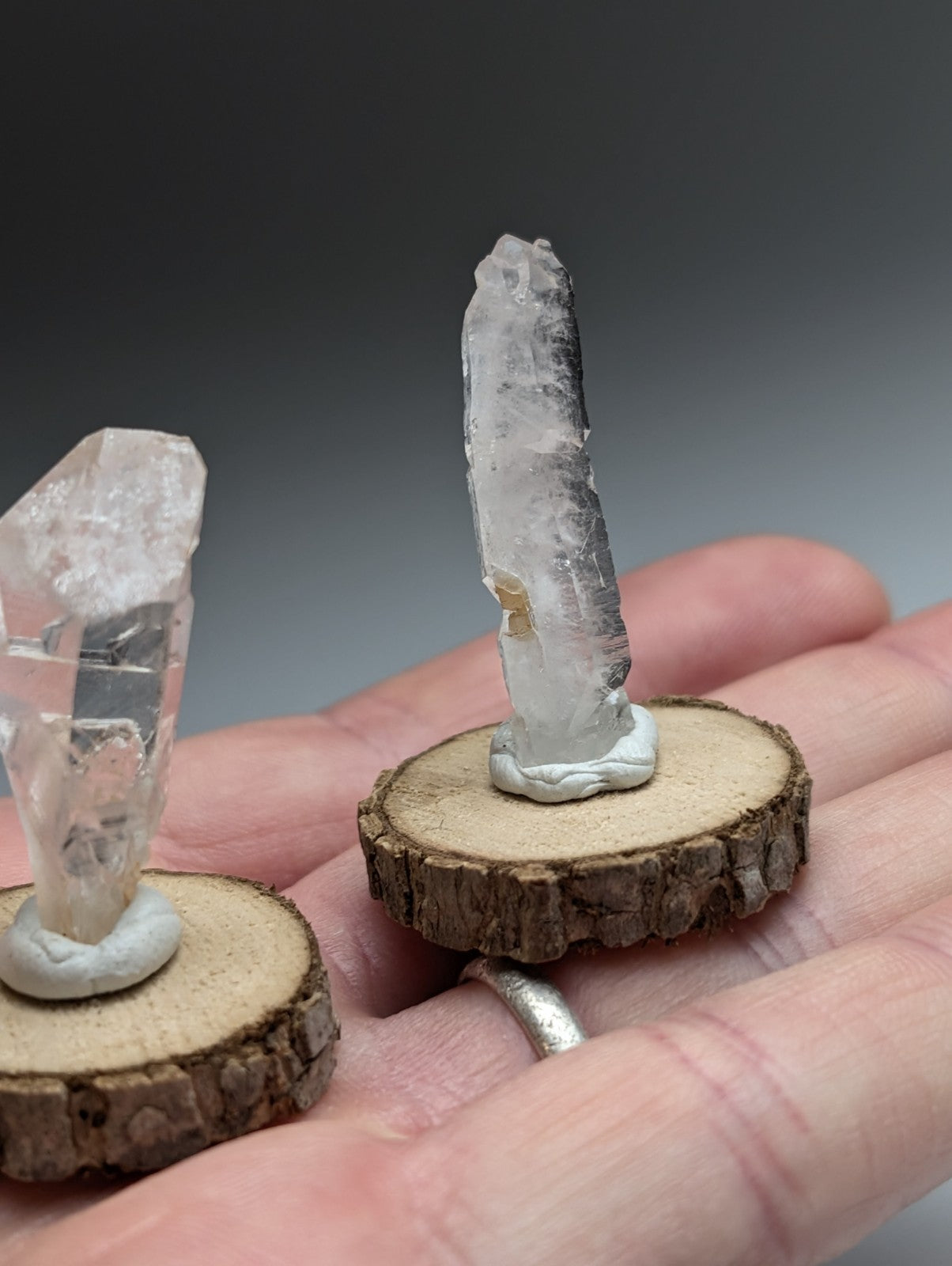 Set of 3 Unique Quartz, Old Stock, Montgomery County, Arkansas, w/ wood bases