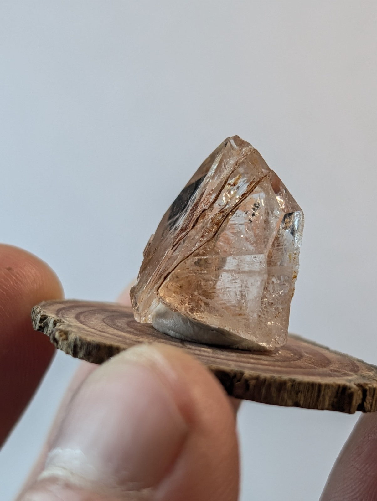 A+ Unique Quartz w/ clay inclusions, Montgomery County, Arkansas, w/ wood base
