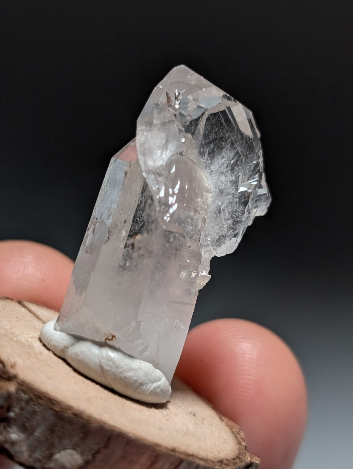 A+ Quartz Crystal Oddity, Montgomery County, Arkansas, w/ natural wood base