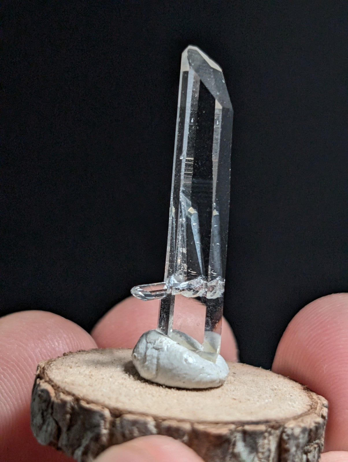 A+ Penetrator Quartz, Old Stock, Montgomery County, Arkansas, w/ wood base