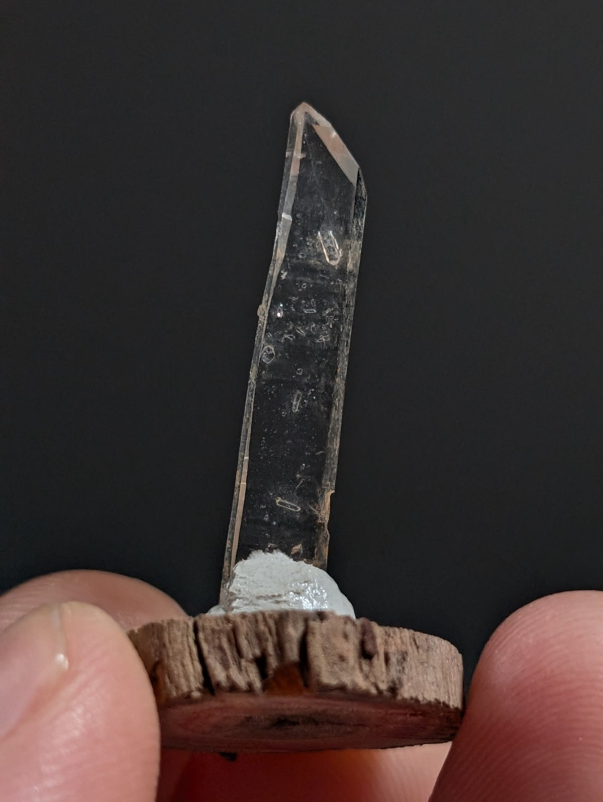 Sheet Quartz Crystal Point, Garland County, Arkansas, w/ natural wood base