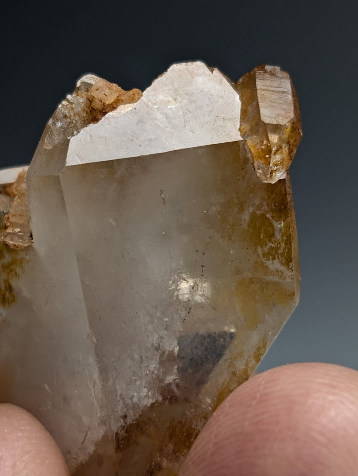 Adularia on Quartz Crystal Point, Double Terminated, Garland County, Arkansas