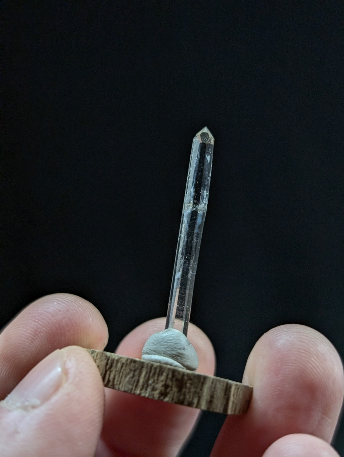 Needle Quartz Crystal Point, Old Stock,Montgomery County, Arkansas, w/ wood base