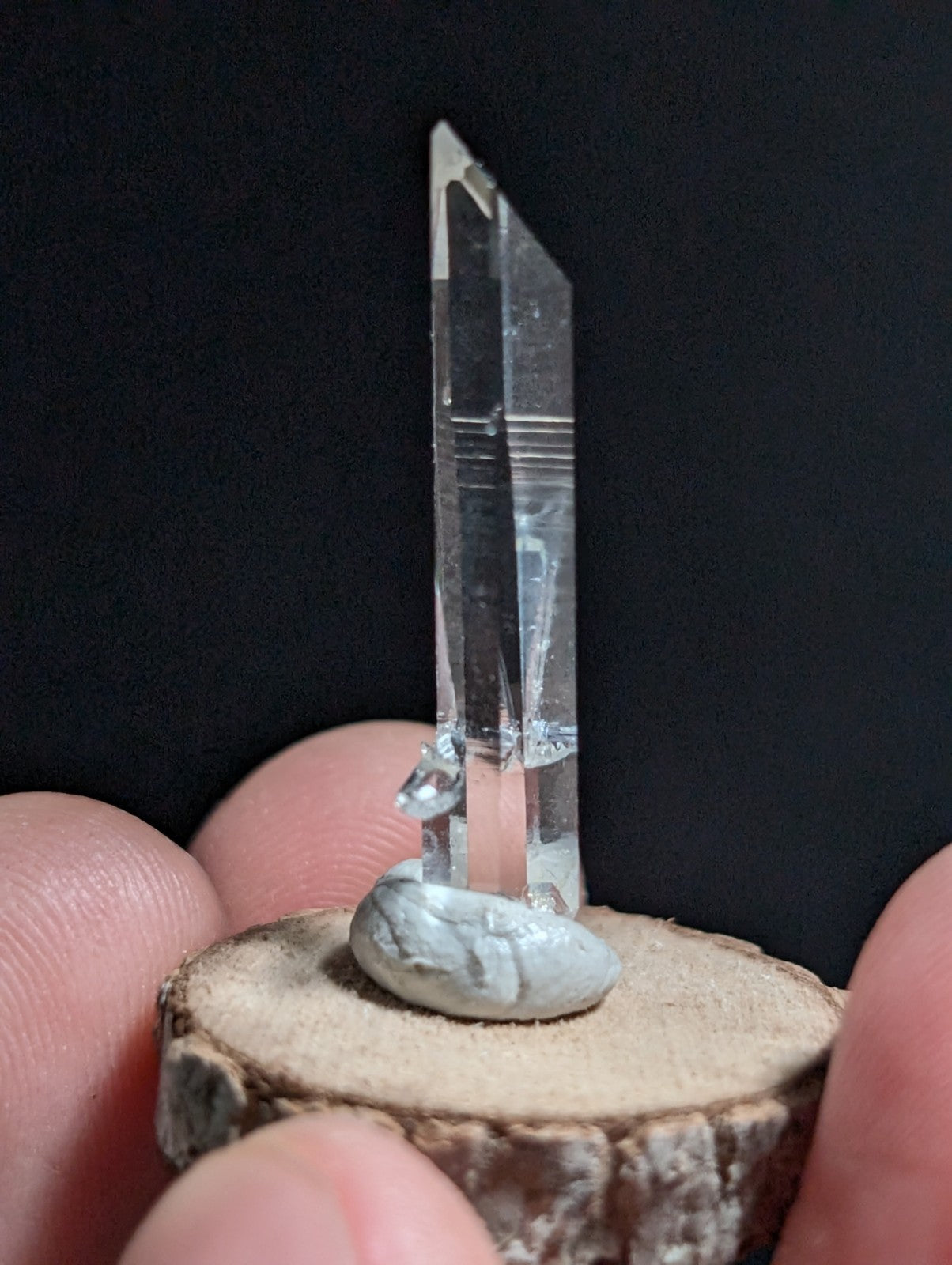 A+ Penetrator Quartz, Old Stock, Montgomery County, Arkansas, w/ wood base