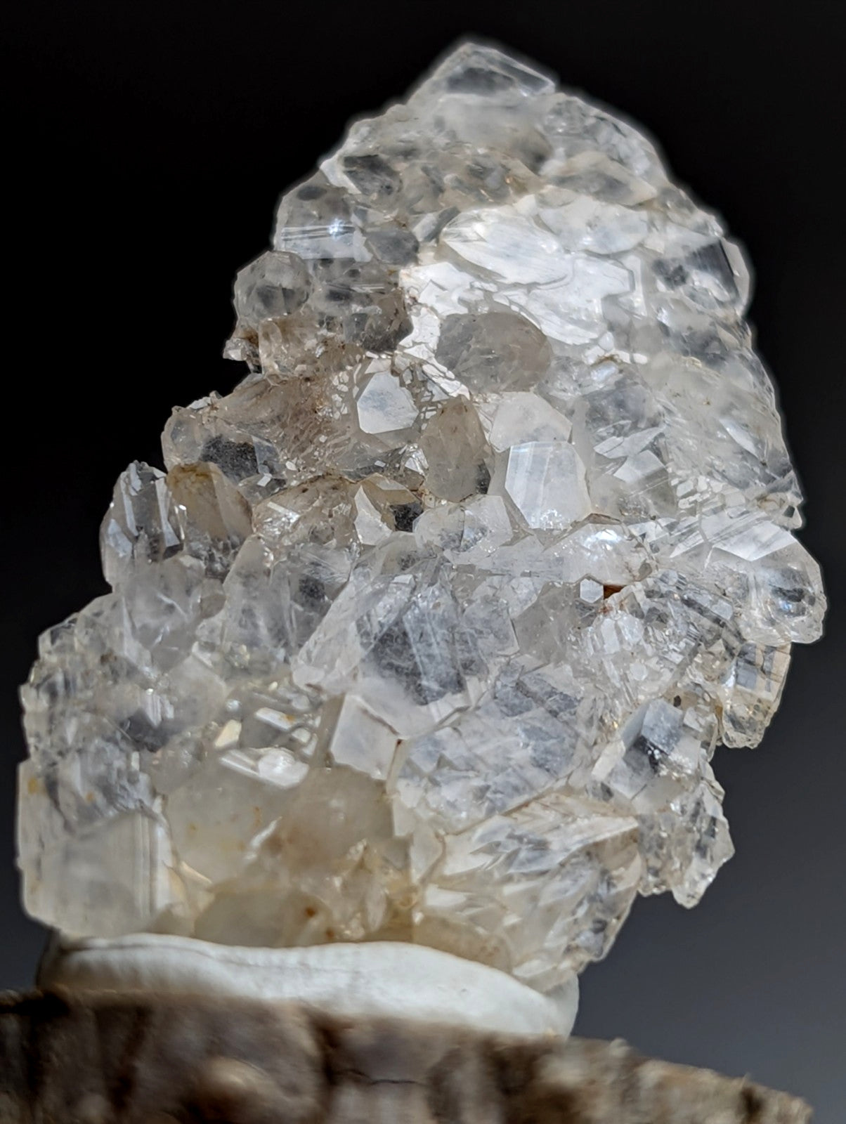 A+ Unique Quartz, Old Stock, Montgomery County, Arkansas, w/ natural wood base
